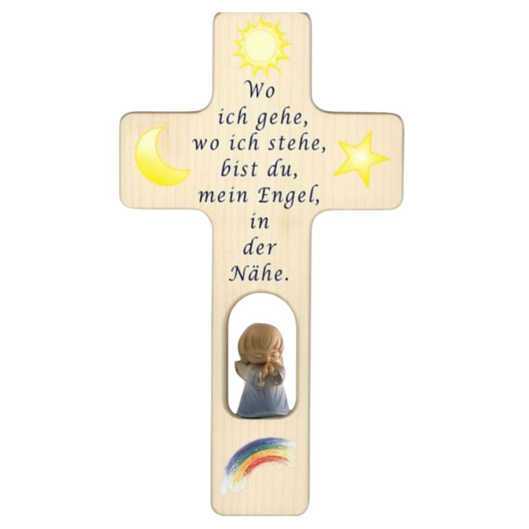 Kreuz mit Engel 'Wo ich gehe..'-Blau_-