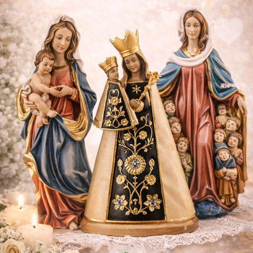 Marienfiguren Holz geschnitzt – Madonna mit Kind und Schutzmantel Madonna Figuren