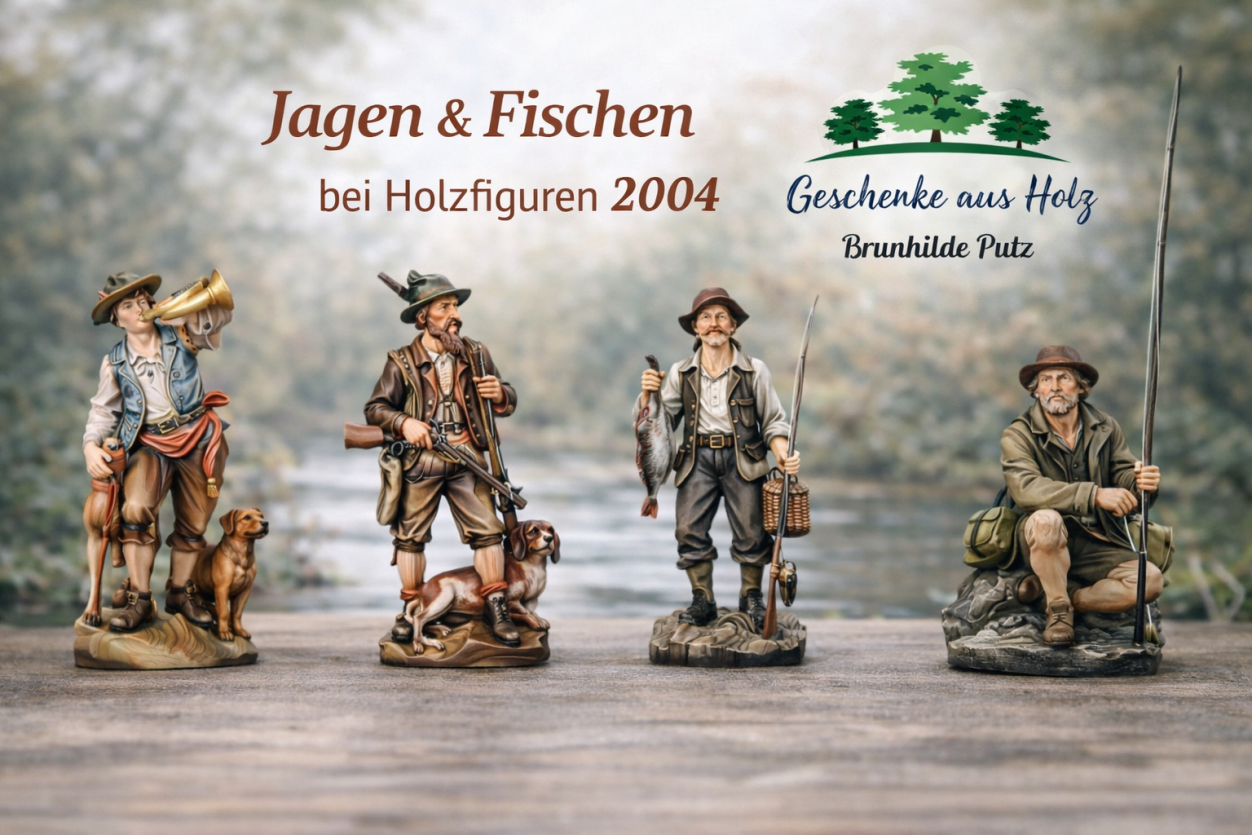 jäger holzfigur mit hund hirsch geschnitzt