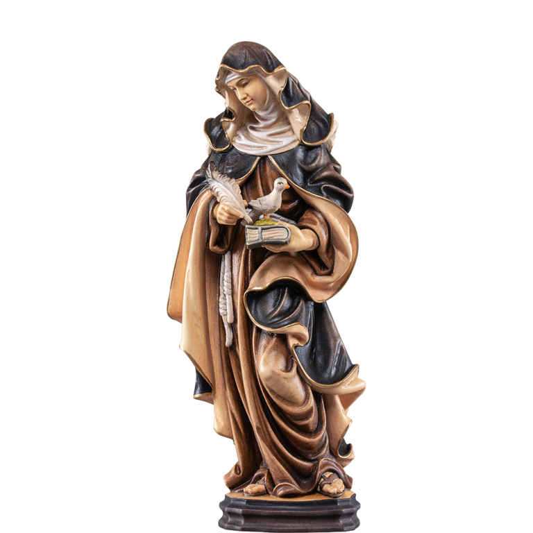Hl. Scholastika von Nursia mit Buch und Taube- Holzfigur-Color-
