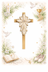 Erste Kommunion Kreuz mit Blumenrahmen