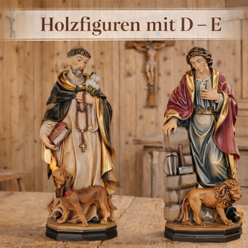 Holzfiguren geschnitzt mit D- E- Holzschnitzereien