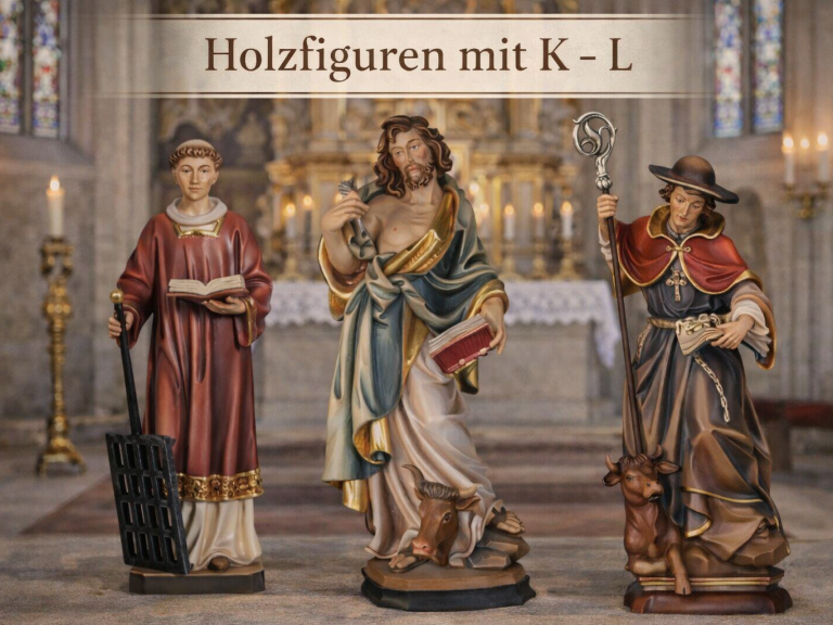 Religiöse Holzfiguren Hl. Laurenzius - Hl. Leonhard - Hl. Lukas- Holzgeschnitzt