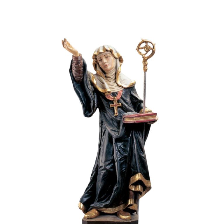 aebtissin nonne mit stab holzfigur geschnitzt