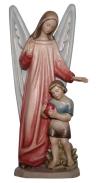 Figur einer Engelsstatue mit einem Kind, beide in roten und hellen Gewändern