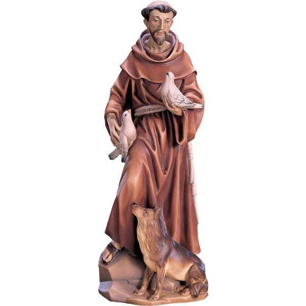 Franziskusfigur mit Tieren – holzgeschnitzte Heiligenfigur des Schutzpatrons der Tiere