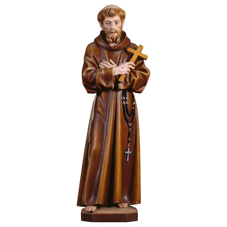 Hl. Franziskus von Assisi mit Kreuz – holzgeschnitzte Heiligenfigur