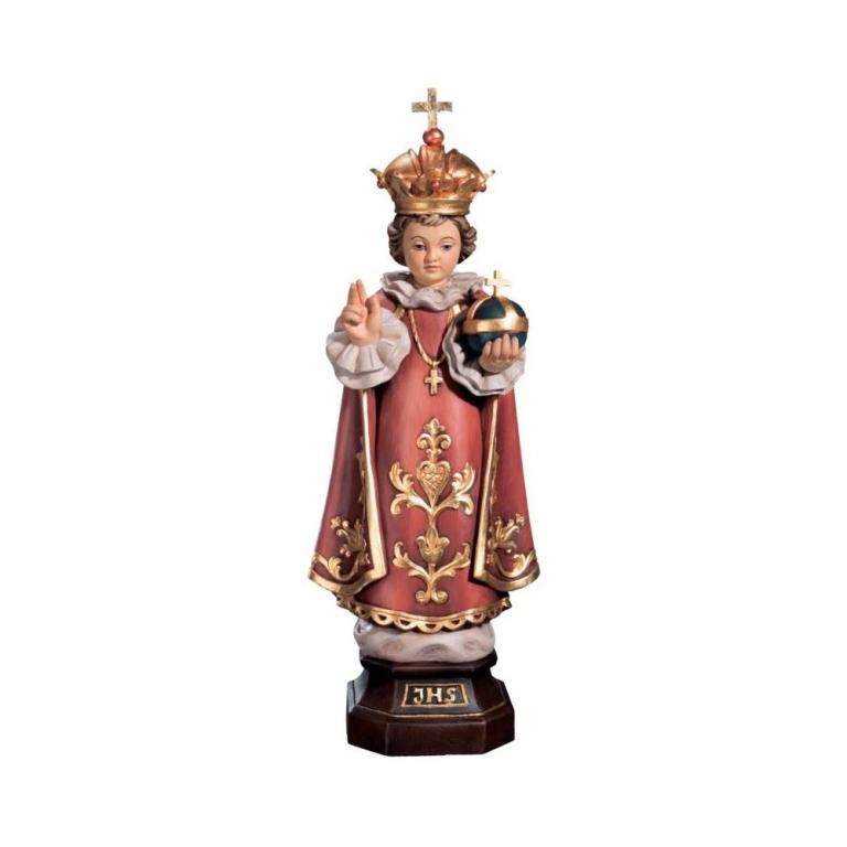 Prager Jesukind Holzfigur mit Krone, Segenshand und Reichsapfel
