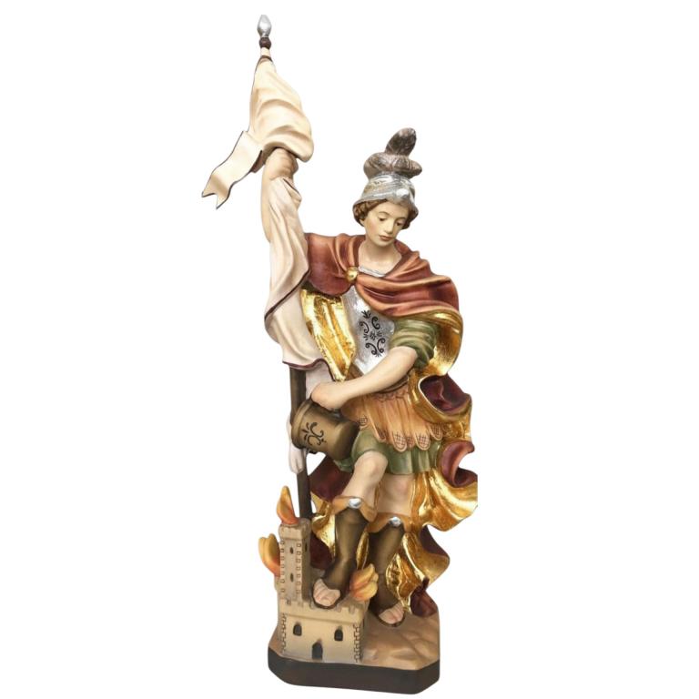 hl florian mit burg holzfigur geschnitzt feuerwehr schutzpatron