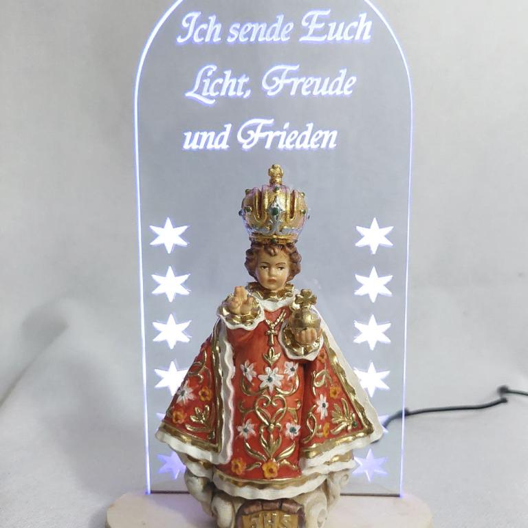 Prager Jesukind mit beleuchtetem Acrylglas und LED-Licht