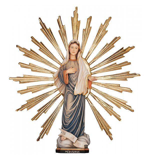 Unsere liebe Frau von Medjugorie mit Strahlenkranz- Holzfigur in Color-