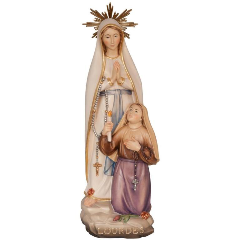 lourdes madonna mit bernadette holz geschnitzt gloriole