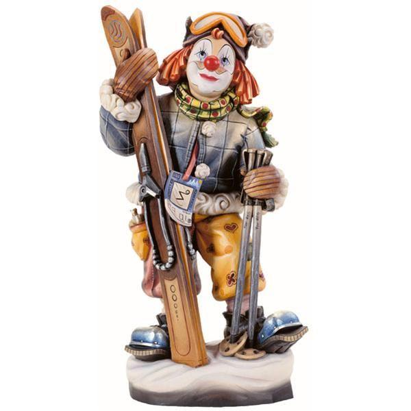 Dekorative Figur eines lächelnden Skifahrers mit Skiern und Stöcken