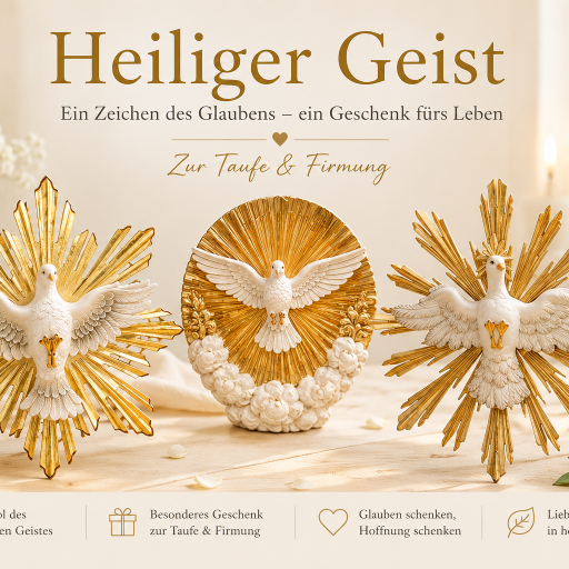 Heiliger Geist Taube aus Holz mit goldenem Strahlenkranz als Geschenk zur Taufe und Firmung