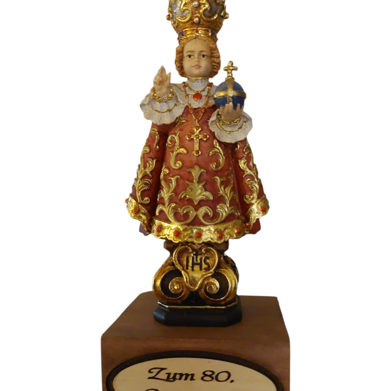 Prager Jesukind - Holzfigur mit gravierten Holzsockel